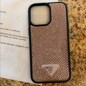 Prada Crystal-Embellished Pink Phone Case with Logo iPhone 14 Pro Max